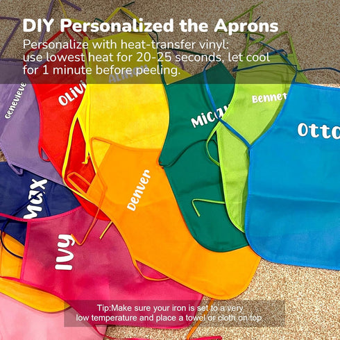 Caydo 12 Pieces Children's Artists Fabric Aprons, 12 Colors for Kitchen, Classroom, Crafts