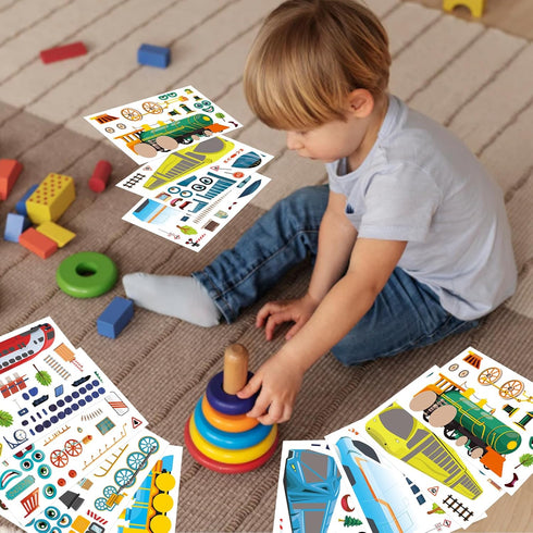 OTAITY 24 Sheets Train Stickers for Kids, Make-a-face Sticker, Make Your Own Train Mix and Match Stickers for DIY