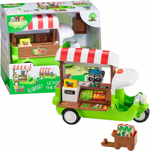 Klorofil 6pc Playset, 18Mo+ Timber Tots: Food Truck - Mobile Vehicle Shop & Character Racoon Animal Figurine