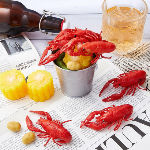 Gemscream 13 Pcs Crawfish Boil Party Supplies Fake Crawfish Party Decorations Lobster Cake Toppers Plastic Crayfish