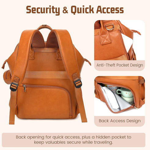 Backpack ROSEGIN Premium Vegan Leather Diaper Bag with Waterproof Changing Pad Reinforced Stitching & Zippers, Baby Bag