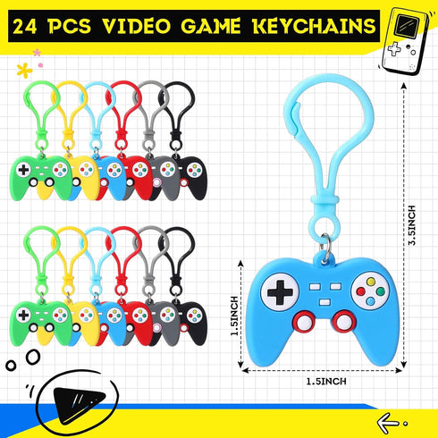 Skylety 72 Pcs Video Game Party Favor Set, Rubber Bracelets, Stamps, and Keychains for Kids