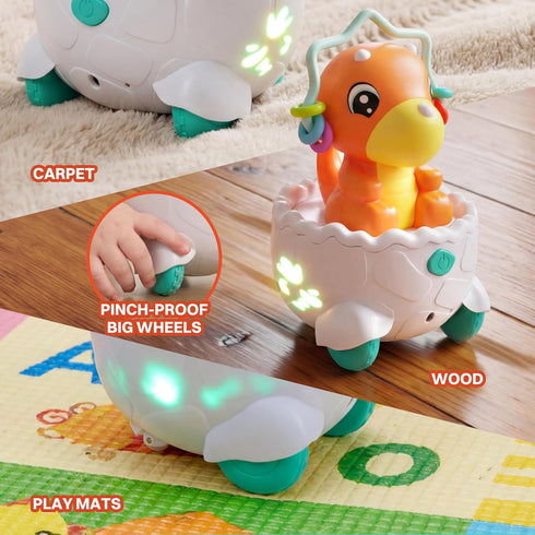 lalalark 2 1 Tummy 12-18 Dinosaur in Moving Musical Toy, Time Toys with Auto-Avoiding Obstacles, Interactive Musical