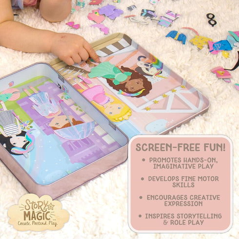 Story Magic Dress-Up Dolls Playset - Magnetic Case with Outfit and Accessory Pieces for Travel and Playdates