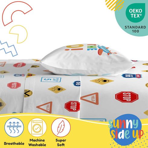 Set 3 Set Sunny Side Up On The Go Toddler Sheet - Piece Toddler Bedding Includes Pillow Cover - Super Soft Microfiber