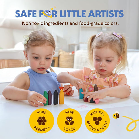 (10 Pack) 100% 1-3, 2-4, Honeysticks Triangular Crayons - Pure Beeswax, Food Grade Colors, Non Toxic Crayons for Baby