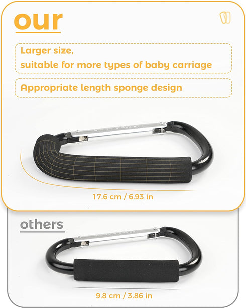 Stroller Hooks, 6.3" Large Stroller Clip for Hanging Bags and Shopping, Accessories for Mommy