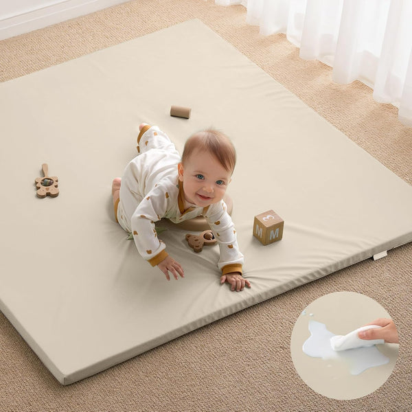Blissful Diary Vegan Leather Baby Play Mat, 50x50 Thick Foam Cushioned &