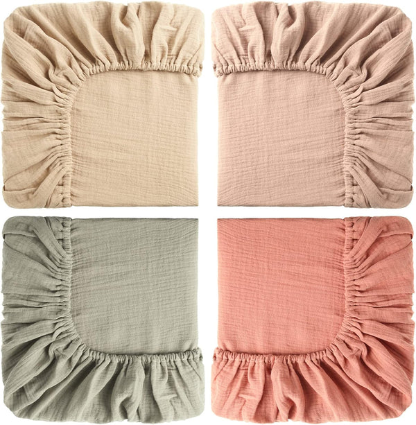 Gerrii 4 Pcs Muslin Mini Crib Sheets 24 x 38 Inch Baby