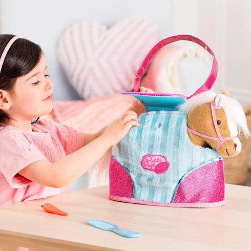 by Battat Beige Horse with Blue Stripes, 10 inches, Pink Pony Bag (ST8274Z)