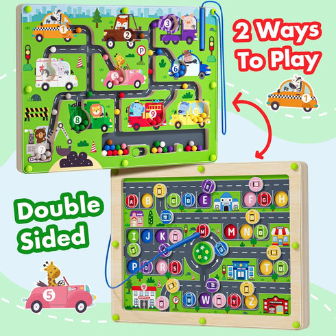 Tymokcall 2 1 3-5 Magnetic Maze in Double Side Color and Number Maze Alphabet Puzzle Board for Boys and Girls Kids