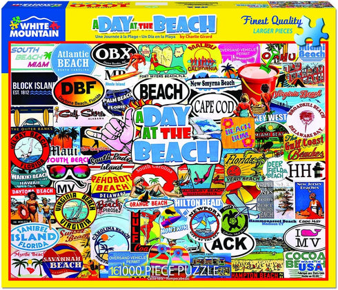 White Mountain Puzzles A Day at The Beach - 1000 Piece Jigsaw Puzzle