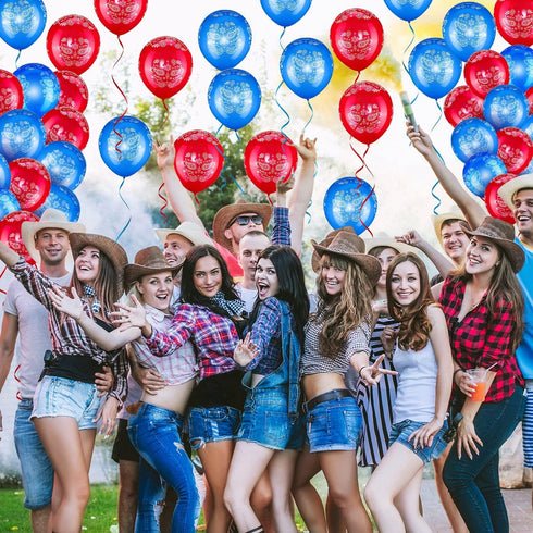 Zonon 40 Pcs Western Cowboy Balloons - Bandana Balloons Blue and Red, Large 12 Inch Latex Bandana Print Decorations Kit