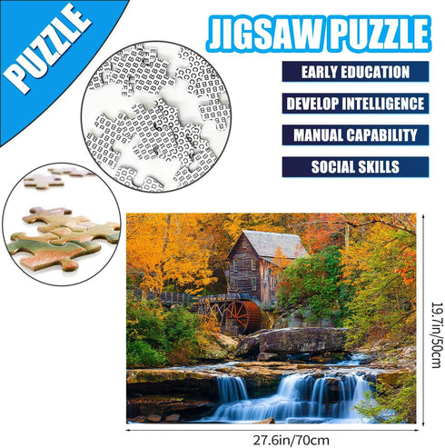 2 Pack - 1000 Pieces for Glade Creek Grist Mill in Fall & Blue Ridge Parkway Linn Cove Viaduct Puzzles