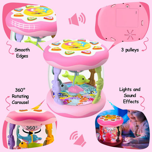 12 Tummy 12-18 1 2 3 Baby Girl Toys Months, Musical Rotating Light Up Infant Toys Time for Infant Months, Crawling
