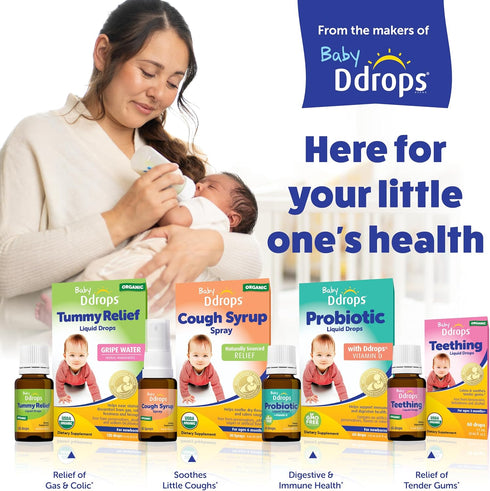 Organic Gripe Water for Newborns, 120 Drops: Ddrops Baby Tummy Relief Liquid Drops