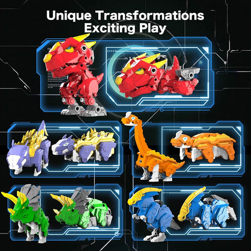 Toddler 5-in-1 Dinosaur Transforming Robot Toy, 5Pcs Easy DIY Assembly Function Combines into Mega Robot with Weapon