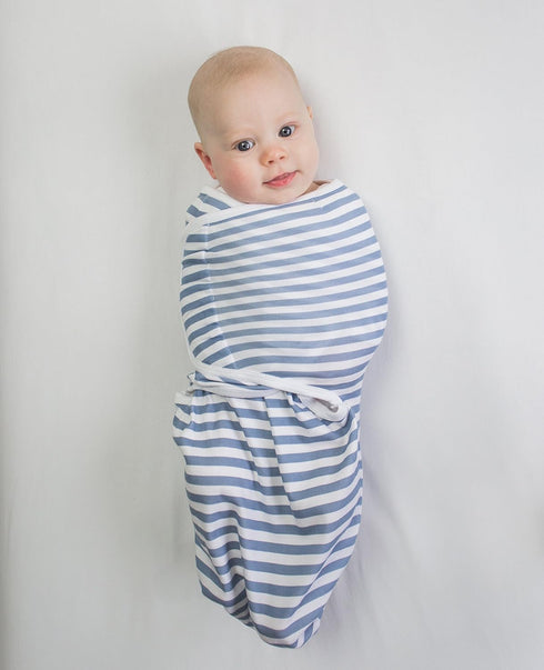 Set 3, Amazing Baby Swaddle Blanket with Adjustable Wrap, of Tiny Anchors, Stripes and Solid, Denim and Gray, Small