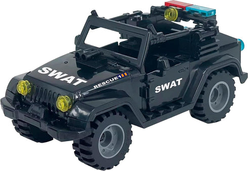 Toysvill SWAT Military Police Building Block Set for Kids, SUV + Soldiers Minifigures (24 PCS) with Weapons
