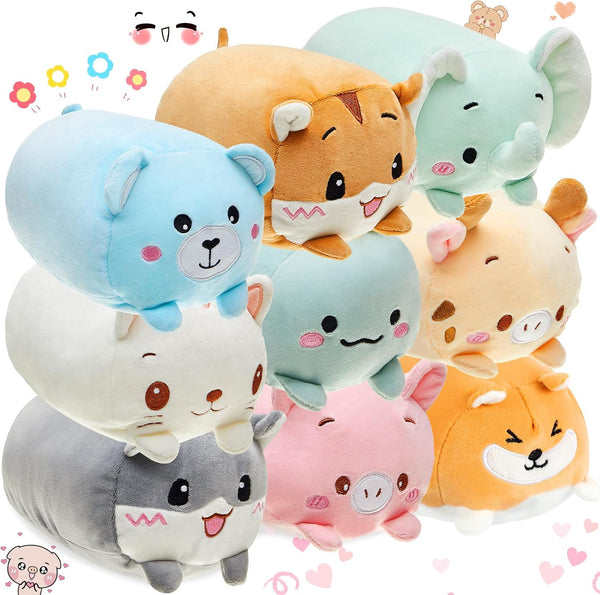 9 Pieces Plush Toys Set - 8 Inch Elephant, Deer, Hamster, Panda, Pig, Dinosaur Plush Stuffed Animals for Kids