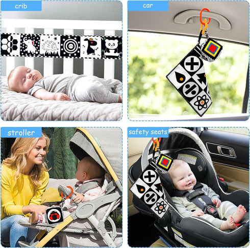 7 Pcs High Contrast Black and White Baby Toys for Newborn, Montessori Tummy Time Sensory Toys for 0-6 Months