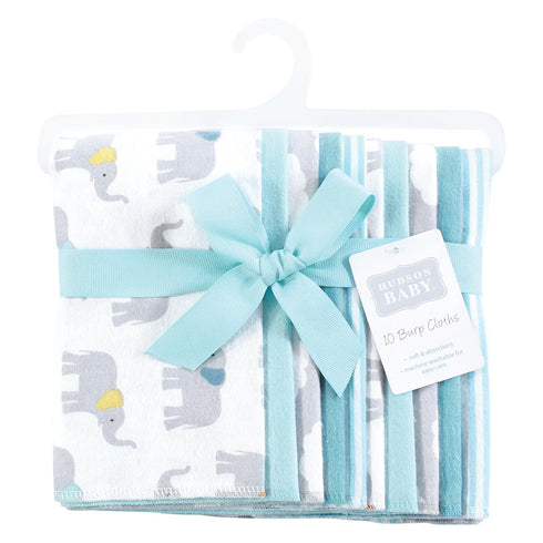 Hudson Baby Unisex Baby Flannel Burp Cloth 10pk, Teal Elephant, One Size by Hudson Baby