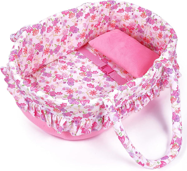 BABESIDE 2 Pcs Reborn Baby Doll Accessories, Pink Floral Baby Doll Bassinet