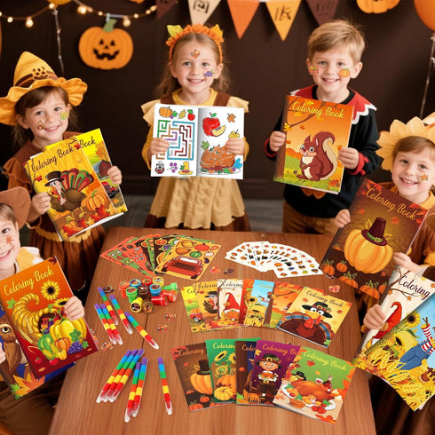 Set Craft12Set BenLouis Fall Party Favors for Kids Thanksgiving Day Classroom Gifts Prize Coloring Books Bulk