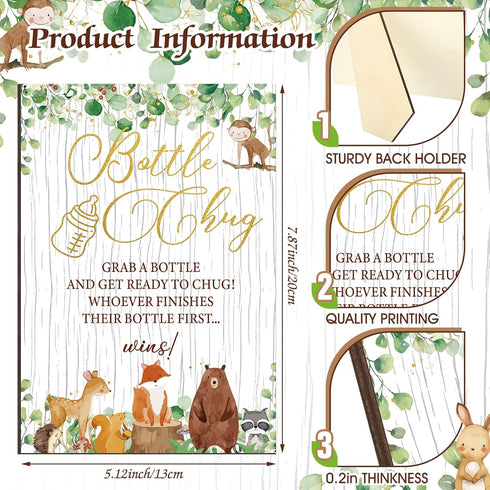 Sets 12 TrelaCo Woodland Animal Cool Baby Shower Games Bottle Chug Sign Wooden Woodland Gift Gender Reveal Party Favors