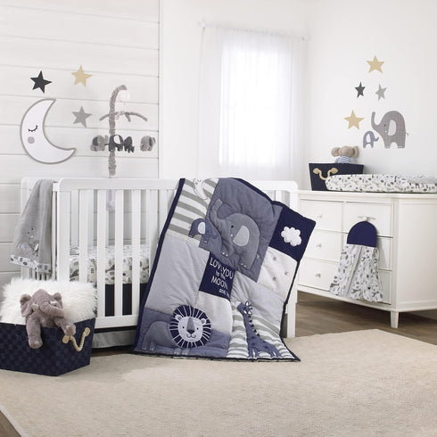 NoJo Love You to The Moon, Grey and White Elephant and Giraffe Plush Changing Pad Cover