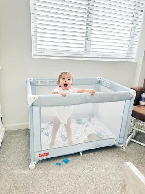 Dream On Me Fisher-Price Play All Day Portable Playard, ASTM Certified, Ideal for Babies & Toddler, One-Hand Fold