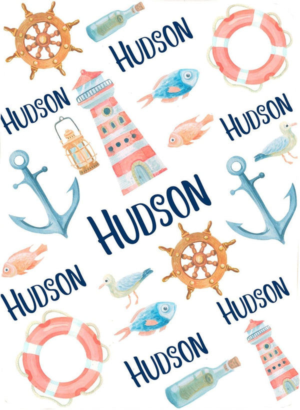 WolfeDesignPDD Custom Blanket, Newborn Gift, Nautical Baby Blanket, Personalized Baby Blanket, Swaddle Blanket,