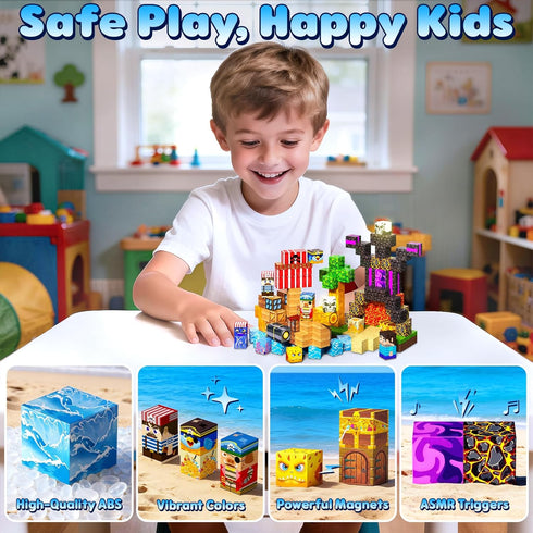 208PCS 4-8, 3+, Magnetic Blocks, Magnetic Building Blocks, Magnetic Cubes for Kids Sensory Toy for STEM Constructions