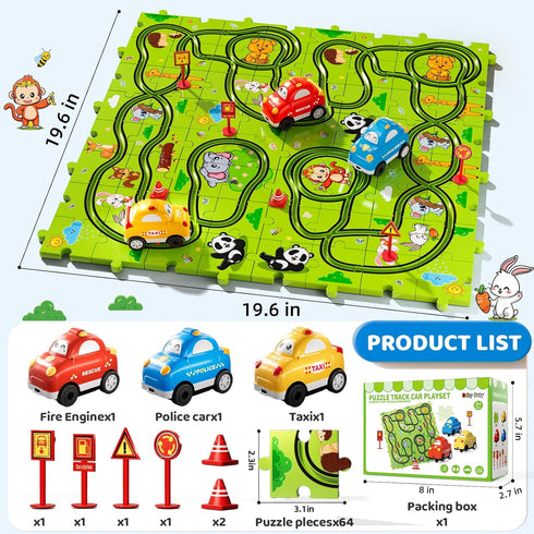 Beby Buty 64PCS Set 3-5 4-6, 3 4 5 3 4 5 6 Puzzle Race Track Car for Kids Boys, Floor Puzzle Tracks Car Toys for Boys