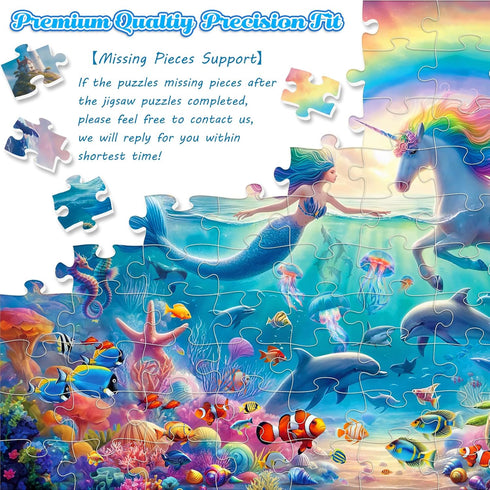 100 Piece Puzzles for Kids Ages 6-8 8-10 Mermaid Unicorn Puzzle for Girls 4-6 Years Old 100 Piece Jigsaw Puzzle for Adults Toddler Children Learning Educational Puzzles Toys Gifts for Girls Boys