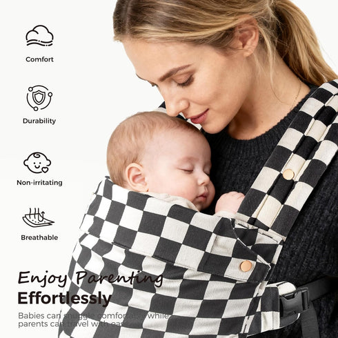 MOCKPOSE 100% Carrier,3 Ergonomic,Cozy 7-40lbs,Checkerboard Baby Carrier Newborn to Toddler- Pure Cotton Double-Side