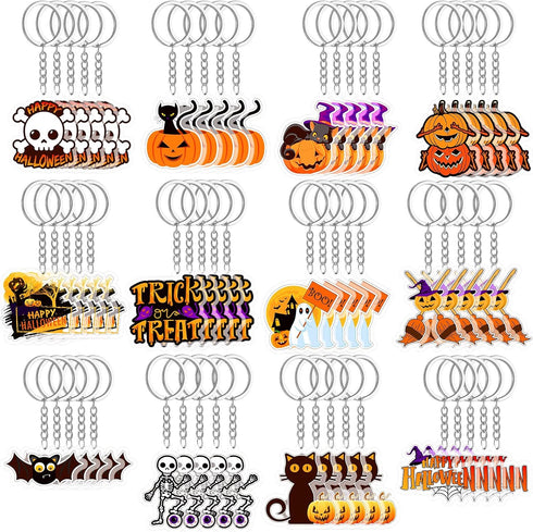 Kigeli 60 Pcs Halloween Keychain Bulk - Ghost, Bat, Cat, Pumpkin, Skeletons - Party Favors for Kids & Adults