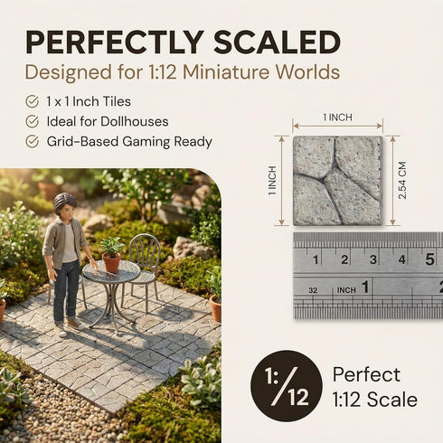 REDUCIO! 1/12 50pcs, Dollhouse Flooring, Miniature Pavement Bricks, Scale Accessories, Mini Bricks for Landscaping