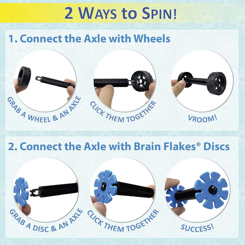 VIAHART Brain Flakes Tube-Go Set Add-On, 16 Wheels and 8 Axles, Build Cars and Trucks, Great STEM Toy