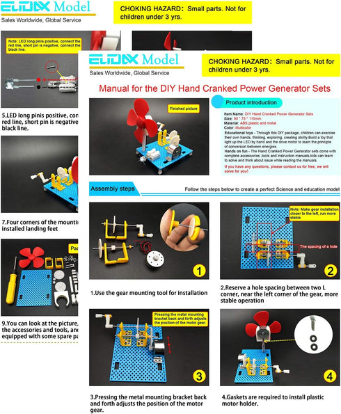 EUDAX DIY Dynamo Lantern, Hand Cranked Power Generator, Educational STEM Building Toy, Light Bulb Science Kit for Kids