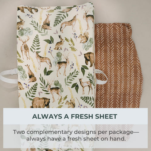 2 Pack Pobibaby - Premium Changing Pad Cover - Ultra-Soft Cotton Blend, Stylish Woodland Pattern, Safe and Snug