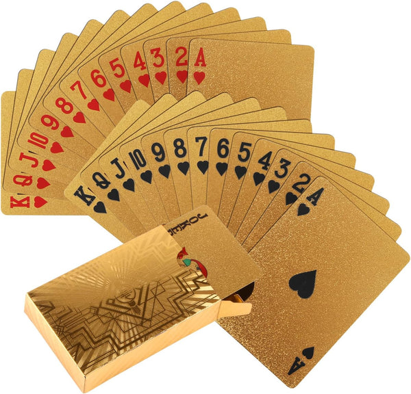 Vijiv 2 PCS Luxury Gold Poker Playing Cards Deck - Waterproof Plastic Foil for 1920 Gatsby Party Decor