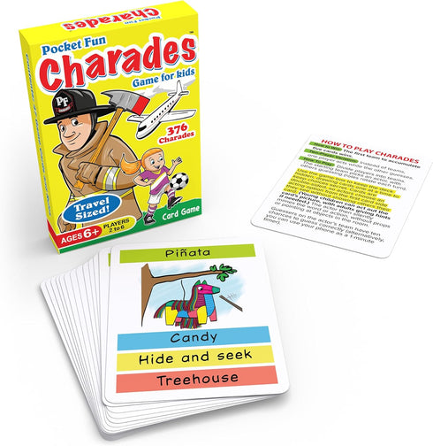 Pocket Fun Charades Family Game for Kids Ages 6+, Travel Ready with 376 Acting Prompts