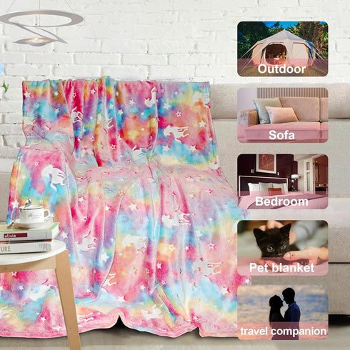 Personalized Unicorn Baby Blankets for Girls, Glow in The Dark Fleece Blanket, 30"x40"
