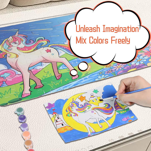Wings Gaint Glow in The Dark 100 Piece Unicorn Puzzle with Paints for Kids Ages 4-8, Birthday Gift Idea