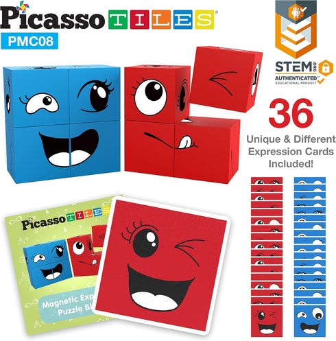 PicassoTiles Magnetic Expression Puzzle Toy Building Block Mix & Match Cubes Sensory Toys Educational STEM Kit for Kids