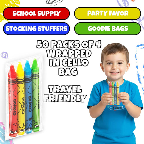 200 Pack (50 Sets 4) Bulk Crayons of - Individually Wrapped Crayons Party Favors for Kids, Restaurants, Classrooms