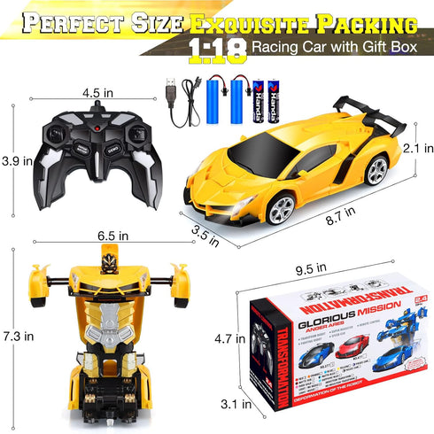 Transforming RC Cars - Remote Control Car Toys for Kids & Boys with One Button Transformation and 360 Degree Drifting