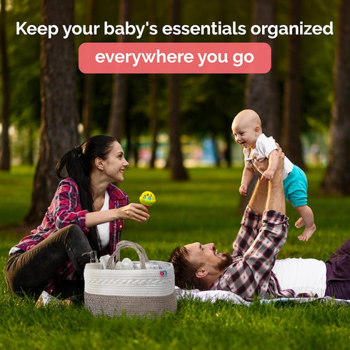 Rope Diaper Caddy - Storage for Baby and Toddler Items - Portable Cotton Organizer Easily Holds Diapers, Wipes