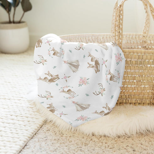 Sweet Jojo Designs Woodland Deer Floral Girl Swaddle Blanket Jersey Stretch Knit for Newborn or Infant Receiving
